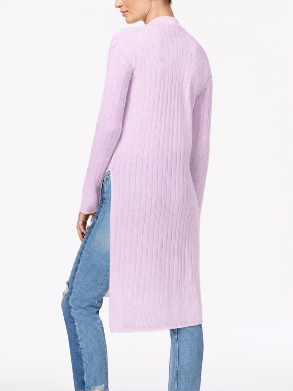 Free People Ribby Rib Longline Duster Cardigan XS Lilac Ribbed Linen Blend